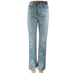 Zara Women's Blue High Waist Frayed Split Hem Flared Bootcut Denim Jeans Pants 4